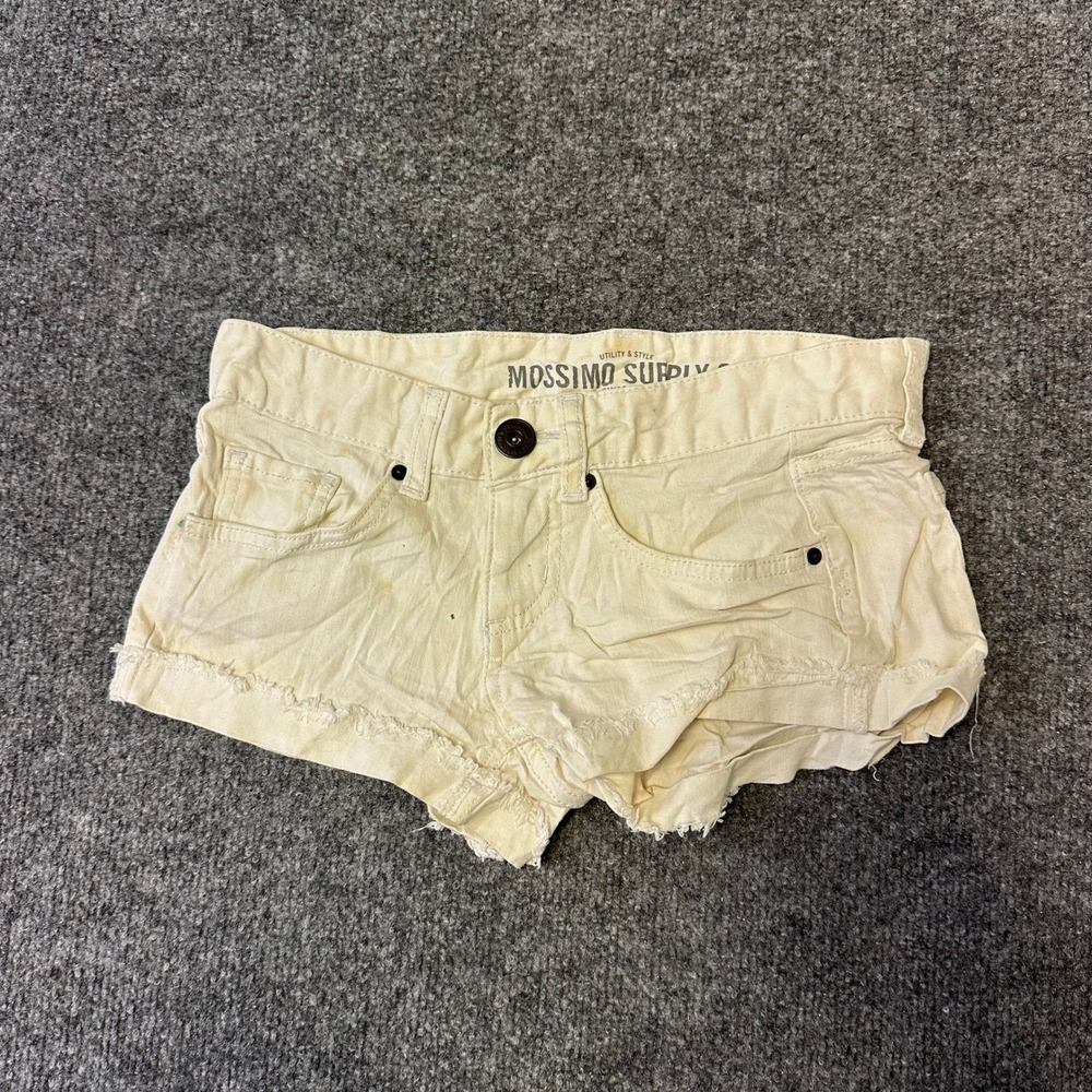 Mossimo Shorts Womens Size 1 Cream Denim Raw Hem Low Rise Casual Utility Fit 6